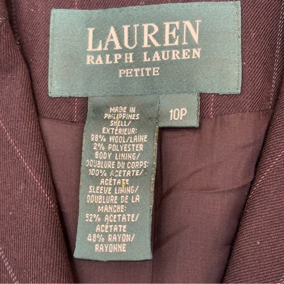 Lauren Ralph Lauren Pinstripe Wool Blazer Brown Academia Preppy Office 10P - Picture 11 of 12